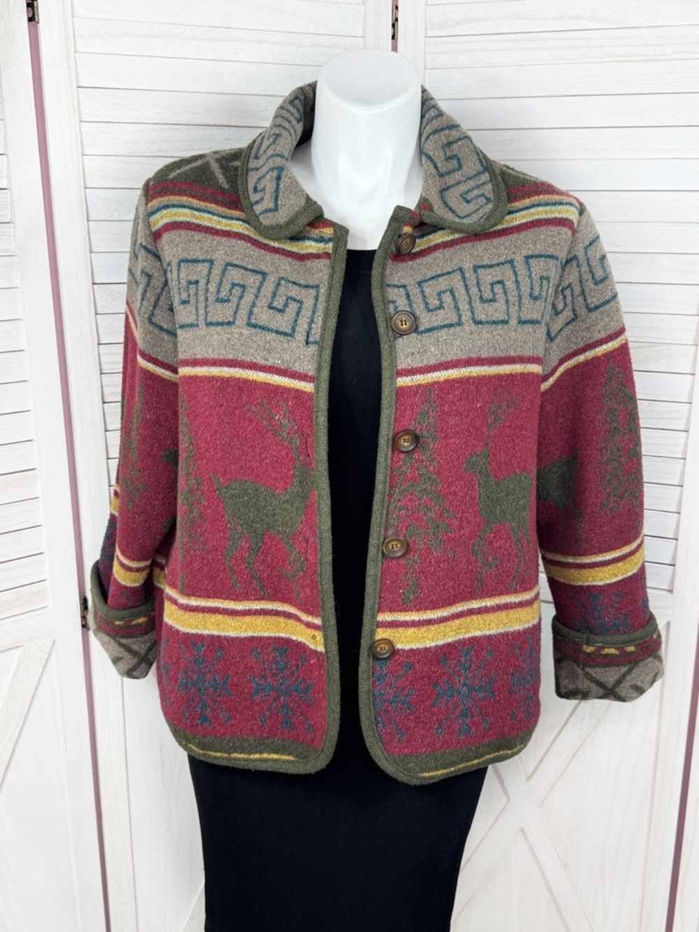 Vintage Ivy Wool Blend Blanket Jacket XL Lodge Print Red Multi Western Gorpcore
